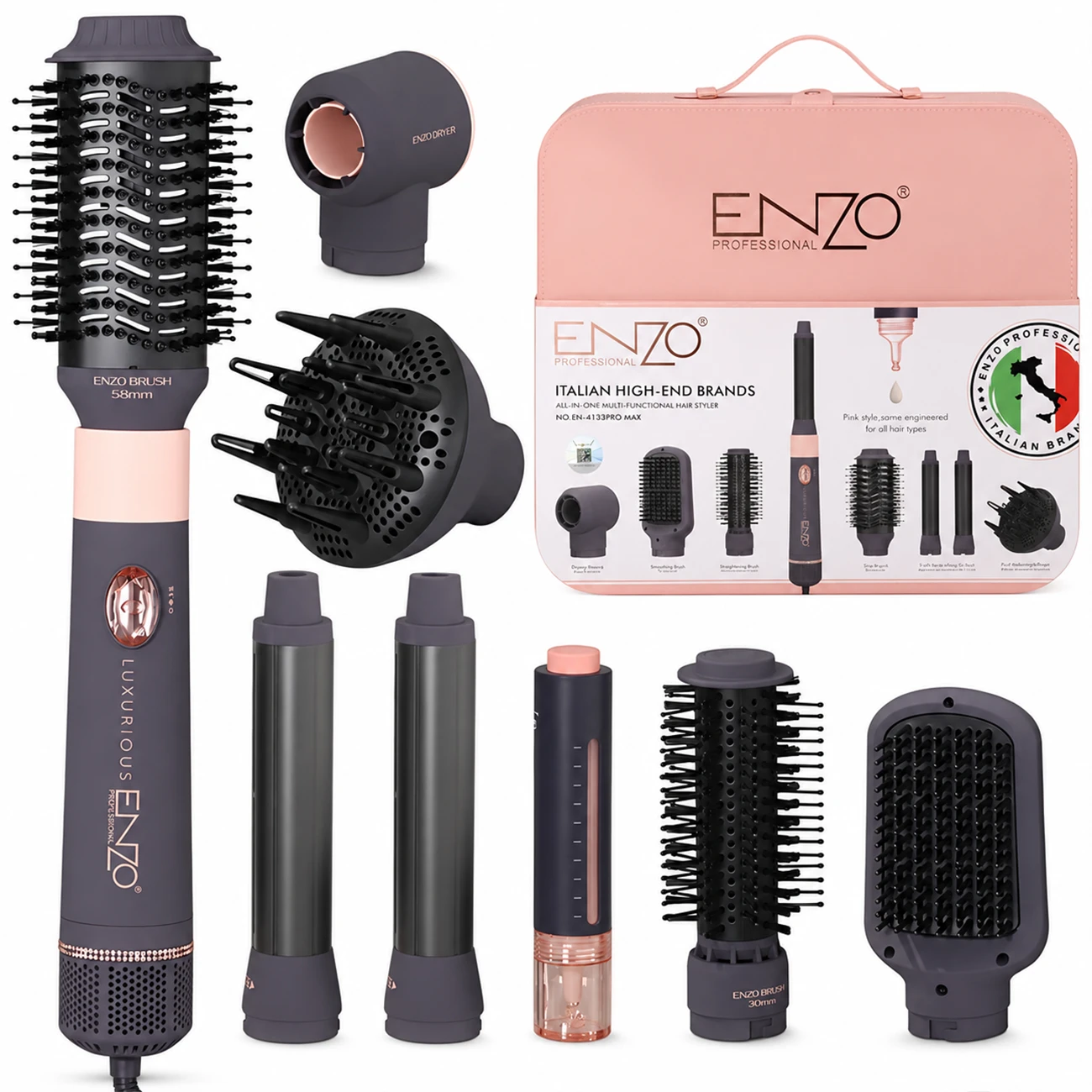 ست استایلر و سشوار انزو EN-4133PRO MAX با اتچمنتهای کامل ست استایلر و سشوار انزو EN-4133PRO MAX با اتچمنتهای کامل